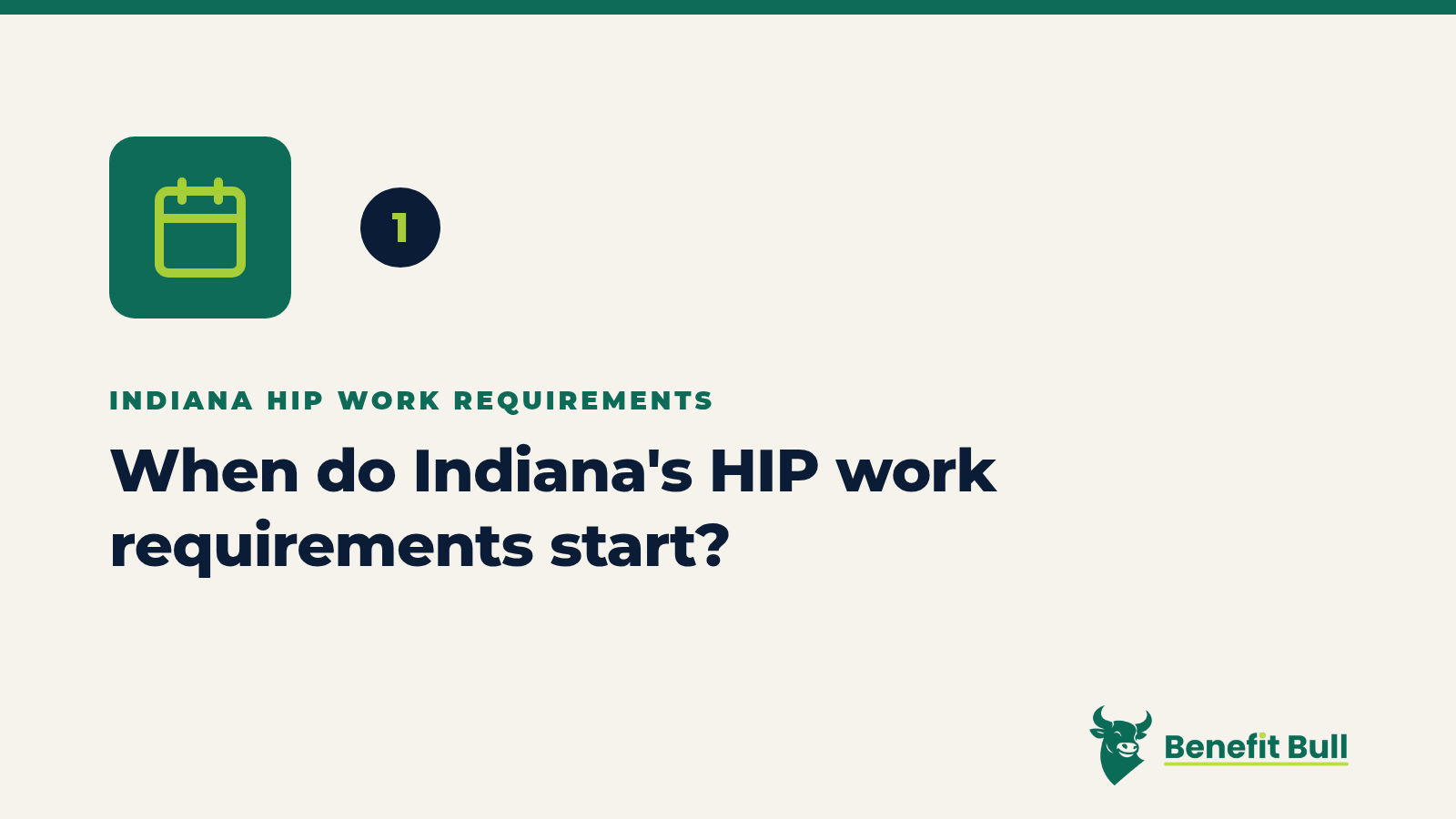 Benefit Bull graphic for step 1: When do Indiana's HIP work requirements start?