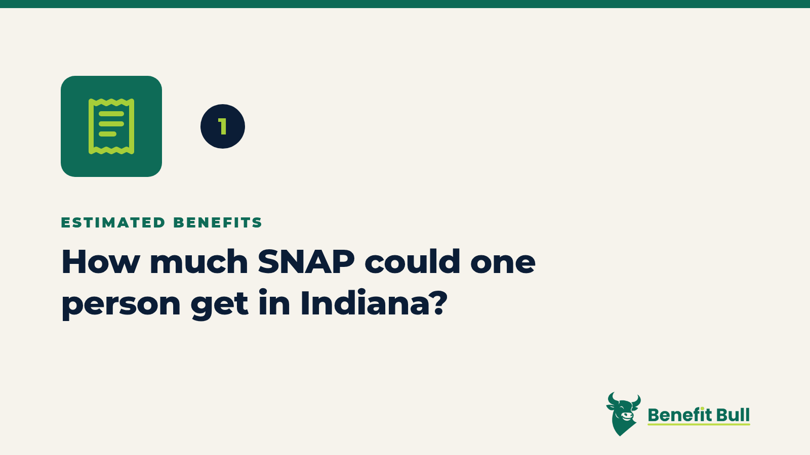 Benefit Bull graphic for step 1: How much SNAP could one person get in Indiana?