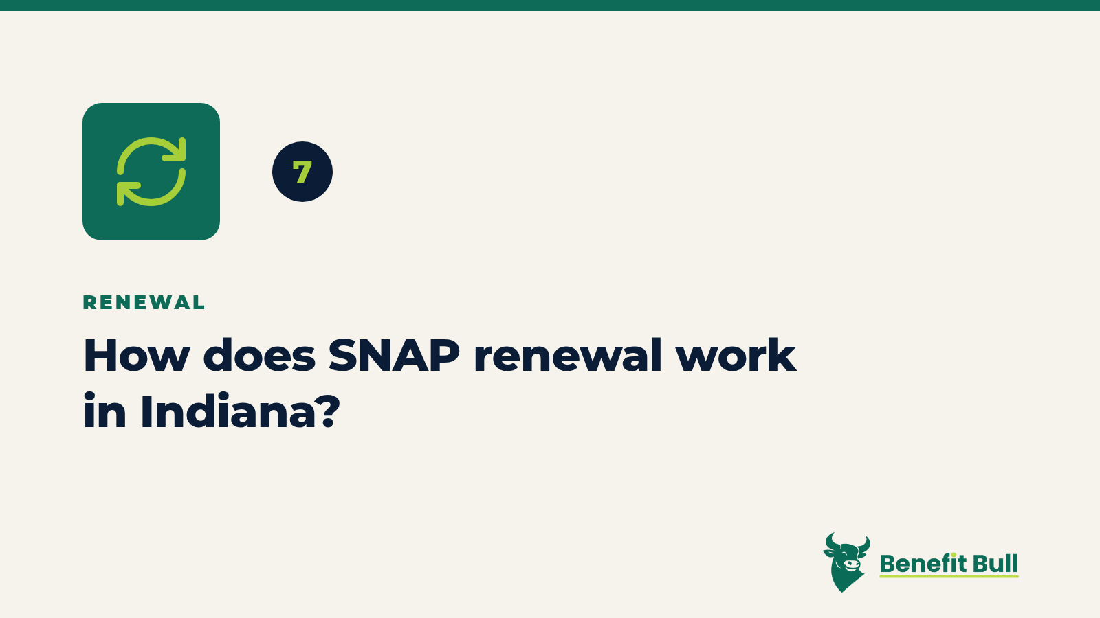 Benefit Bull graphic for step 7: How does SNAP renewal work in Indiana?
