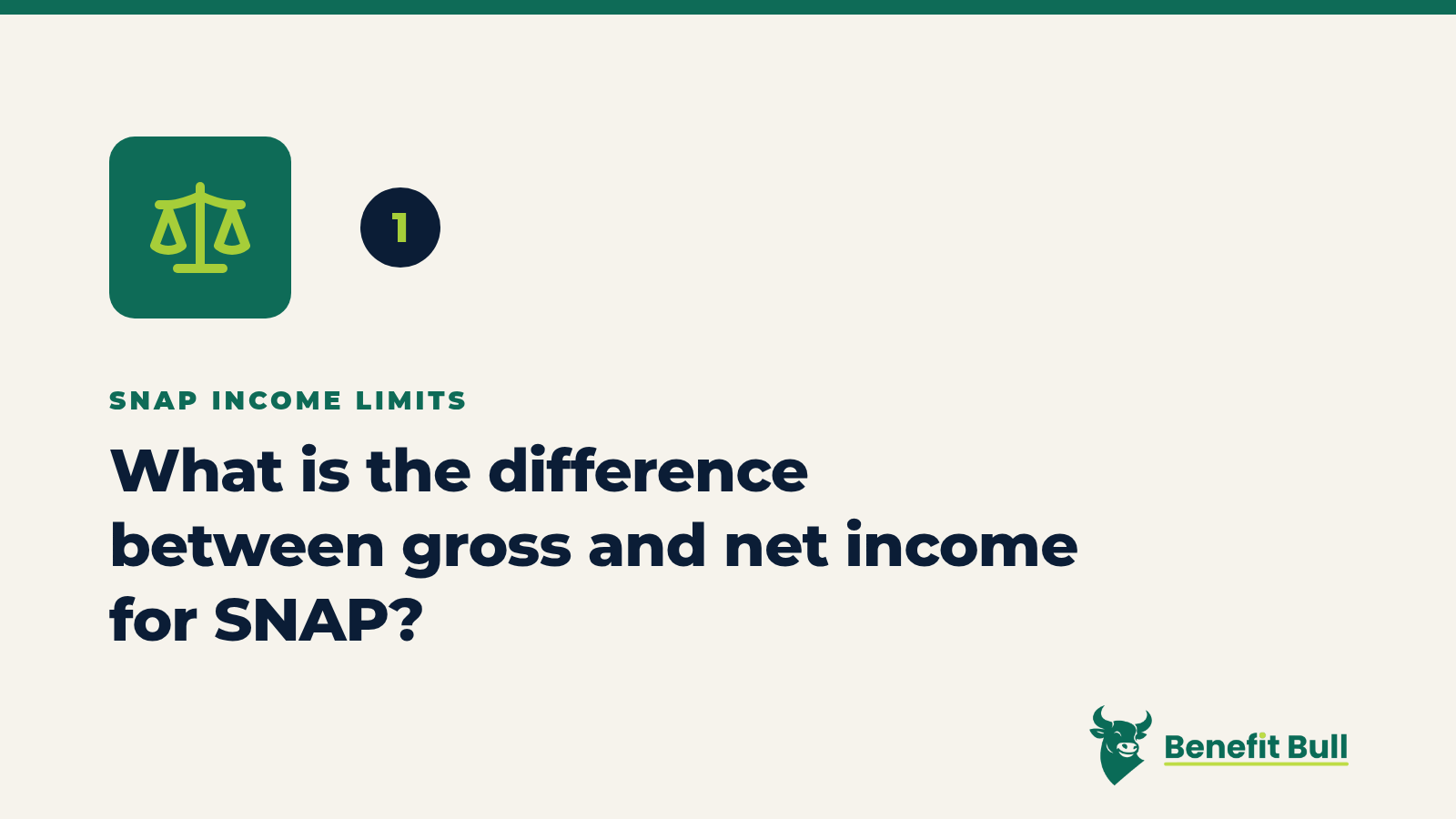 Benefit Bull graphic for step 1: What is the difference between gross and net income for SNAP?